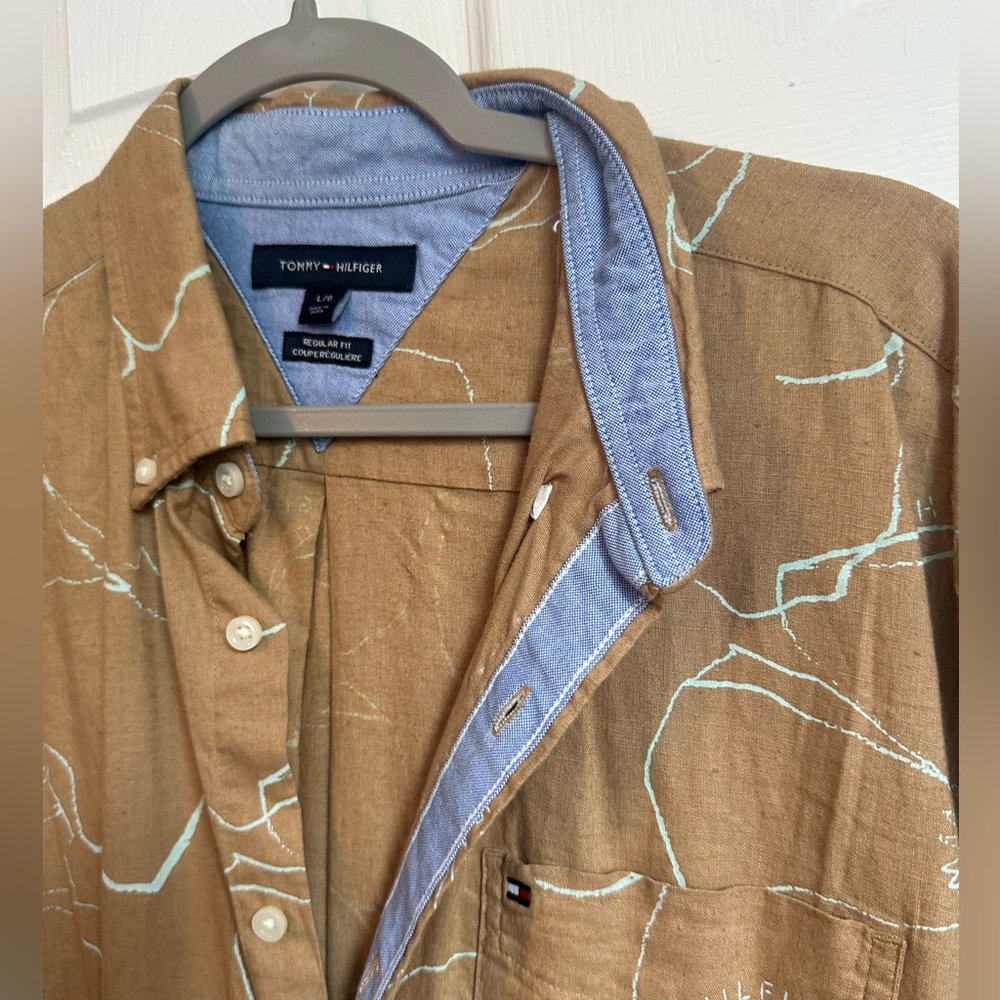 Tommy Hilfiger Floral Linen Blend Short Sleeve Button Down Shirt Men